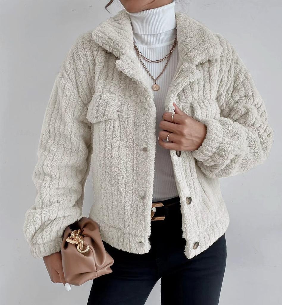 Women Plush Jacket Faux Fur Thick Coat Casual Long Sleeve Loose Overcoat Female Outerwear Autumn Winter Ladie Button Coat