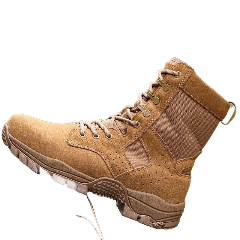 New Brown Combat Training Boots: Men's & Women's High-Top, Dustproof, Breathable Cowhide Outdoor Mountaineering Zipper Boots