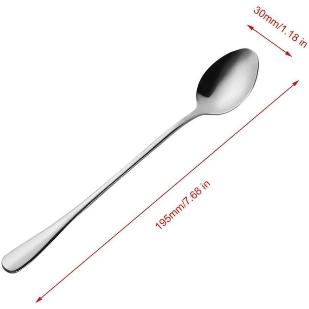 6 Piece Stainless Steel Coffee Spoon Long Handle Ice Cream Dessert Tea Spoon 19.5x2.8 Cm Suitable for Picnic Tableware