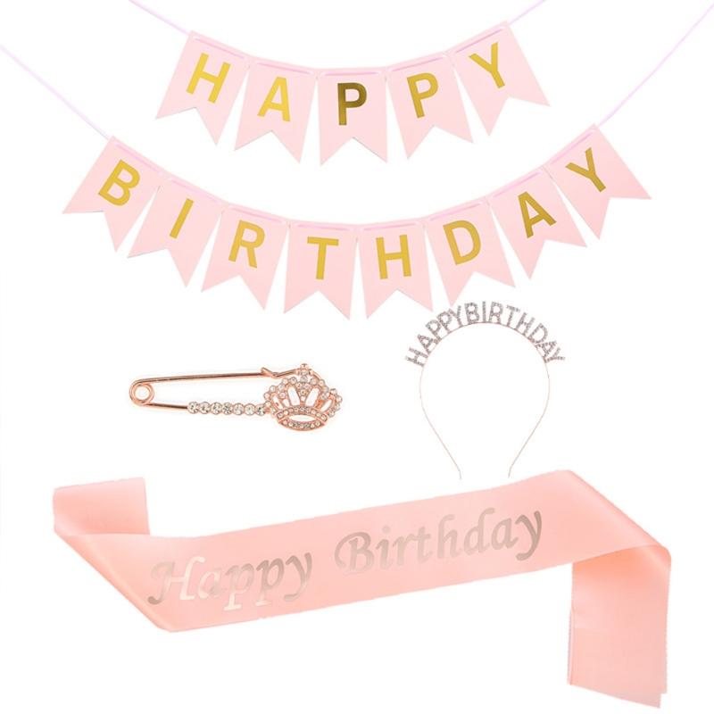 4 Pieces Birthday Party Decorations Champagne Birthday Set Bright  Sash Glitter Golden Letters Instagram Photo Props
