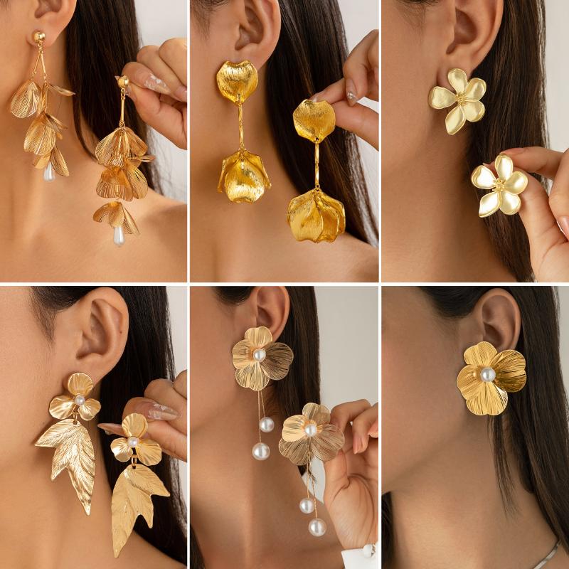 1Pair Romantic Petal Flower Long Hanging Earrings For Women Trendy Elegant Tassel Piercing Drop Earrings Party Jewelry Gift