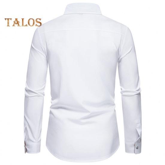Fall Men Shirt Turn-down Collar Buttons Long Sleeves Solid Color Slim Fit Mid Length Casual Formal Business Commute Top
