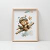 Poster Flying Bear Pilot Poster Flying Bear Pilot, 50X70 Cm, Frame Wooden Light Oak, Paper Matte 230 Gsm