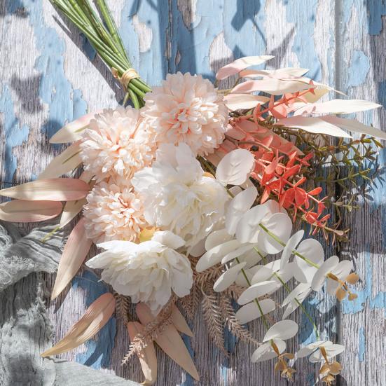 Fake Peonies Artificial Flower Bouquet Realistic Peony Chrysanthemum with Eucalyptus Leaves Faux Silk Floral Arrangement for Wedding Bouquets Baby