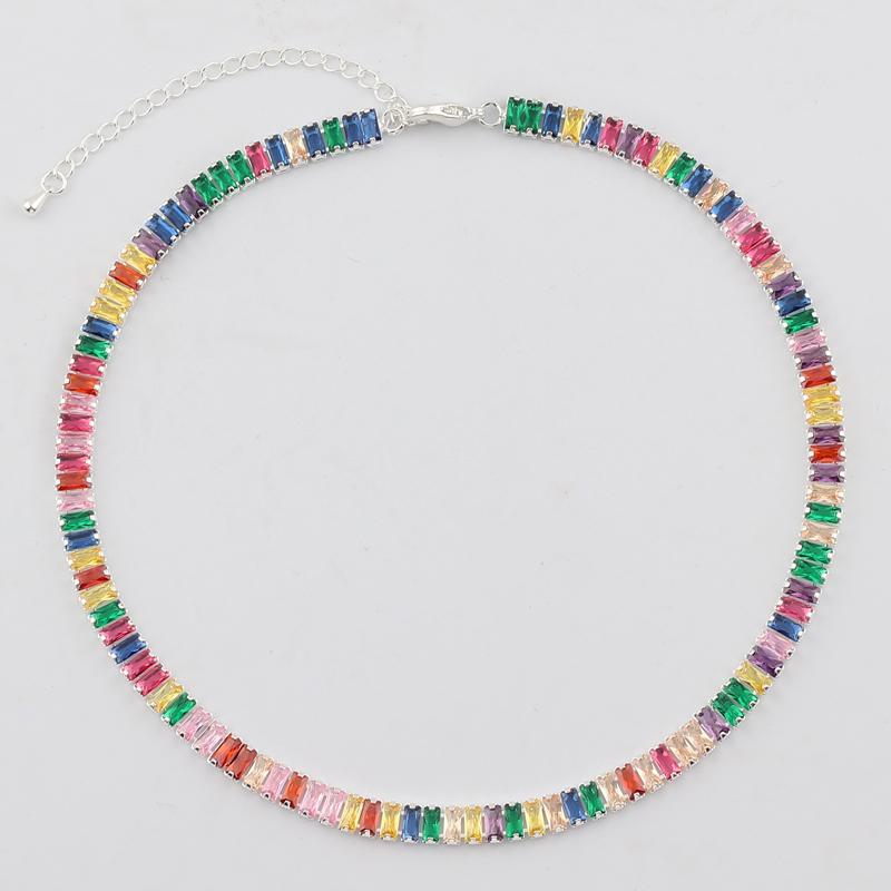 Women's Gold Colorful Choker Necklace Shiny Rainbow Crystal Zircon Tennis Chain Statement Jewelry Dropshipping
