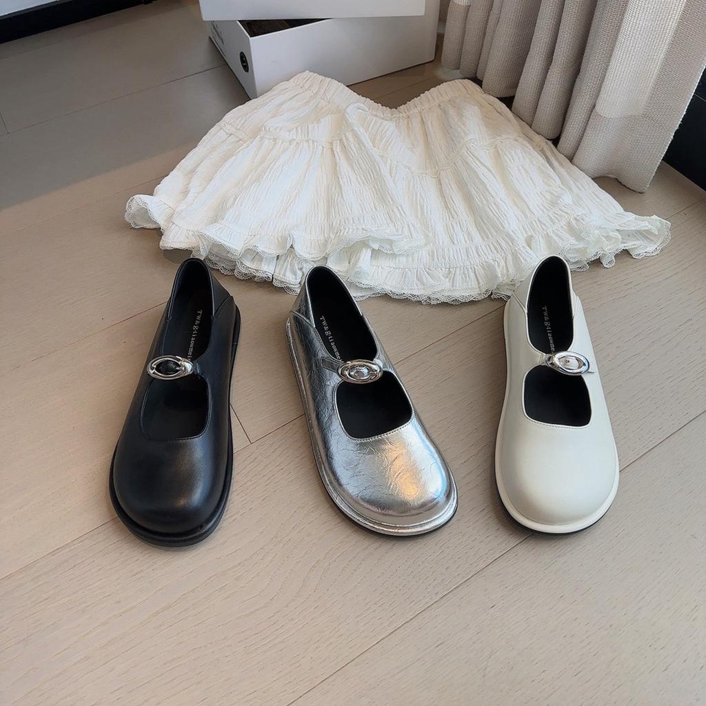 Suding's two wear inner height-increasing small leather shoes for women's 2025 new metal one-word belt thick-soled height-increasing Mary Jane single