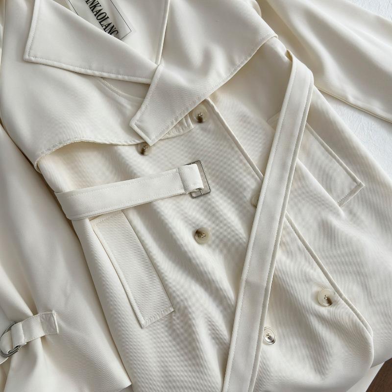 Autumn New Women's Mid-length White Tight Waist Casual Coat