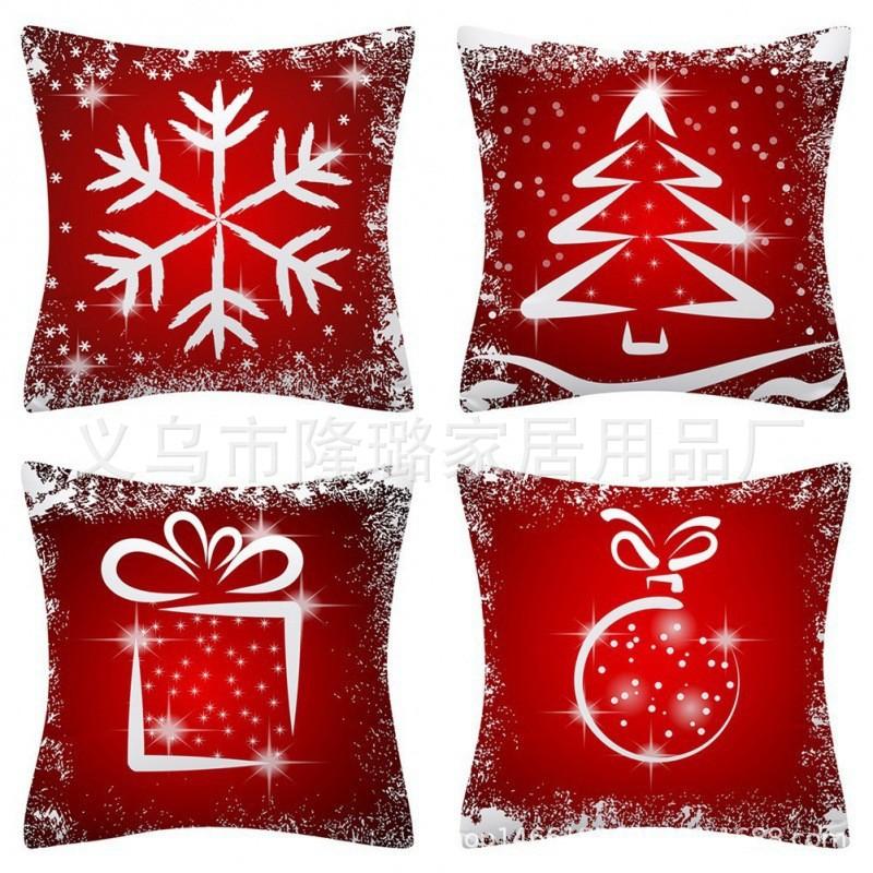 New Christmas Throw Pillow Cushion Home Decoration Short Plush Linen Printed Throw Pillow Cover