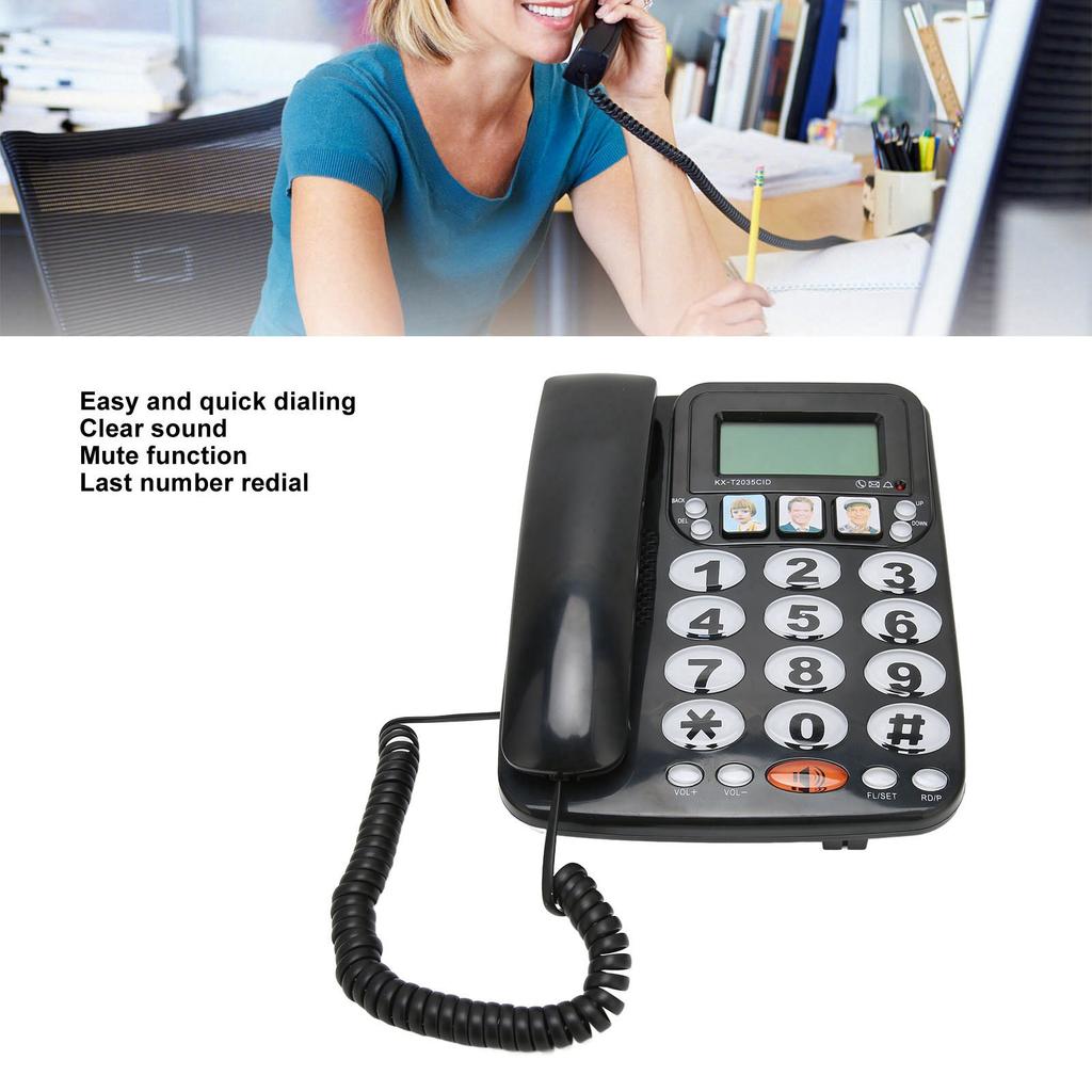 Corded Phone Dual Port Clear Sound Last Number Function Volume Desktop Landline Phone