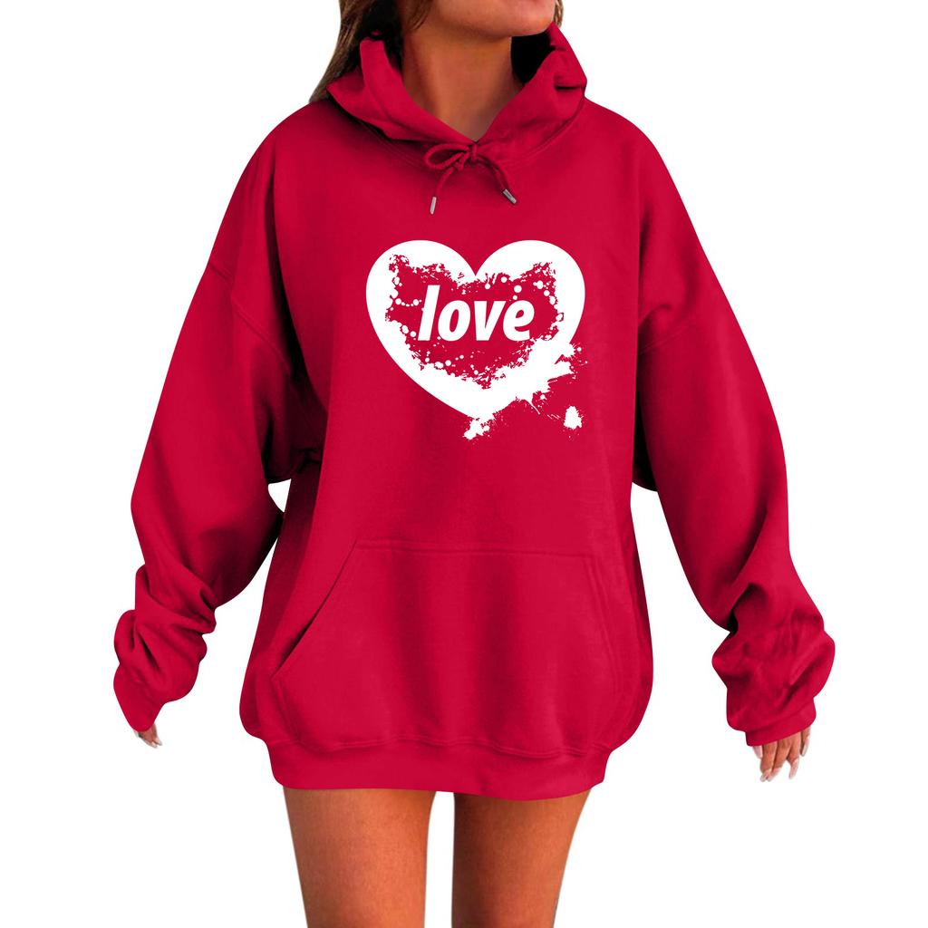 Hanorac de damă larg, confortabil, casual, la modă, cu imprimeu cu personaje, cu glugă și mâneci lungi