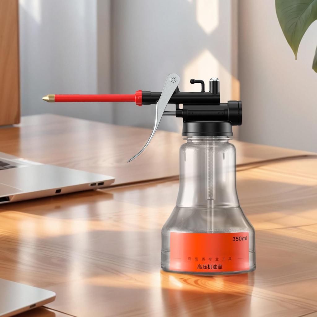 350ml Hand Pump Oiler Metal Oil Can Lubrication Oil Guns Straight Spout High Voltage Oil Pot Bottle Car Repair Tool