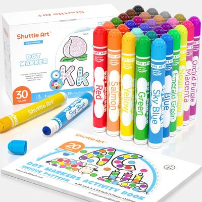 Shuttle Art Punktmarker-Farbstift-Set, 30 Farben à 12 ml, für Kinder, abwaschbar, inklusive Malbuch, griffig, Spielzeug, Geschenkidee, wasserbasiert