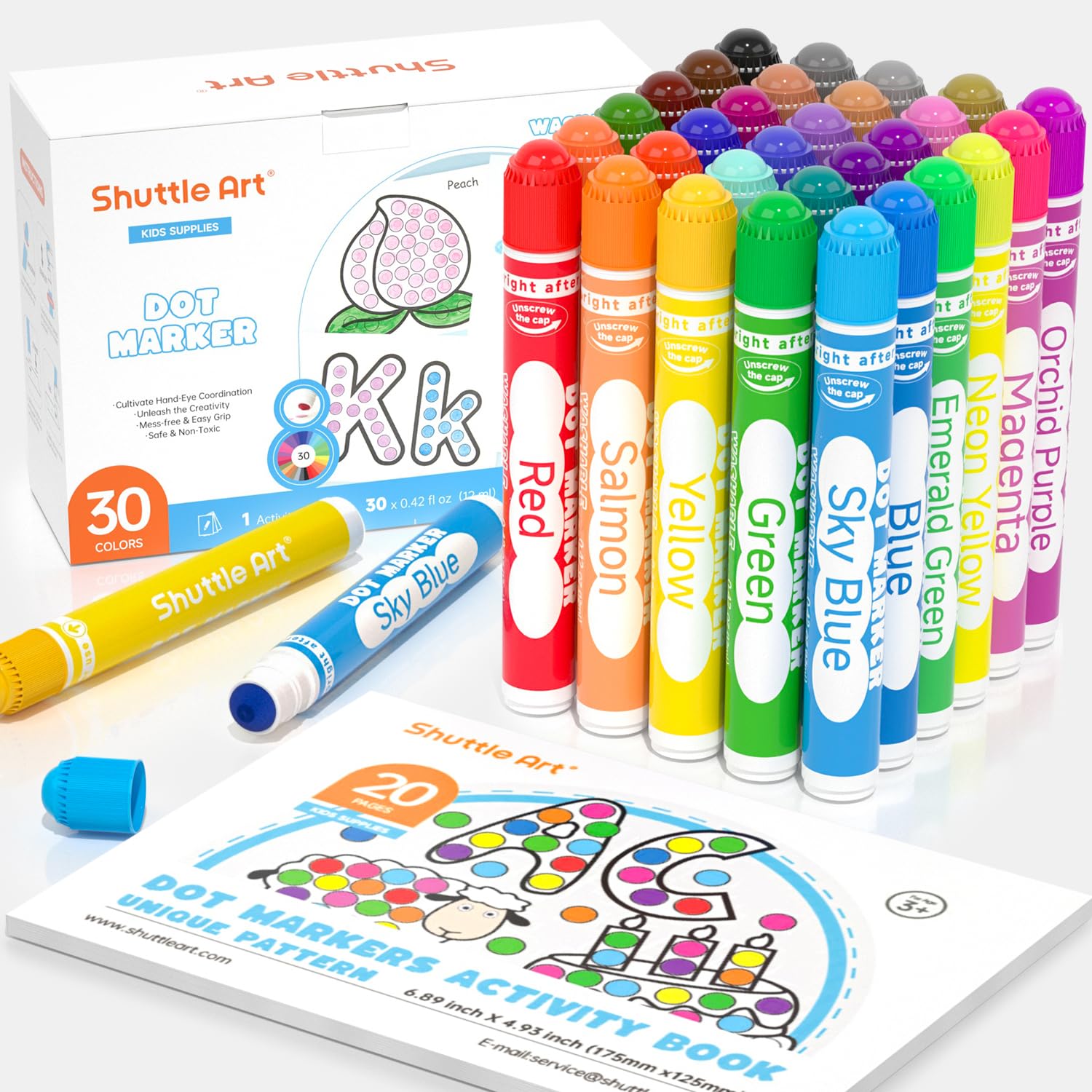 

Shuttle Art Dot Marker Color for Includes 1 Coloring Easy to Great for and Gifts Pens, 30-Color Set, 12ml, Kids, Water-Based, Washable, Book, Grip,