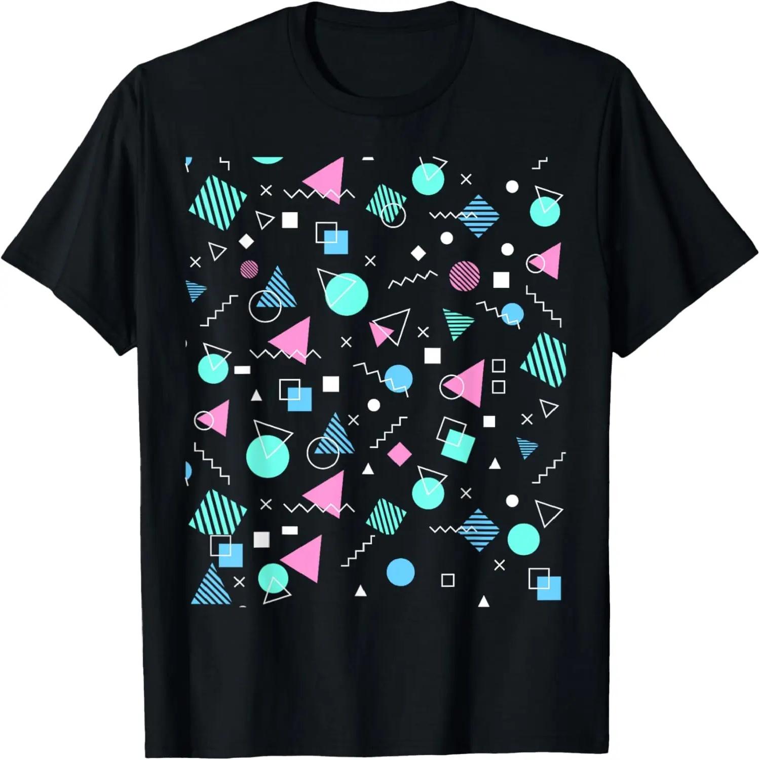 Memphis Style 80s and 90s Geometric Pattern Aesthetic T-Shirt S чёрный