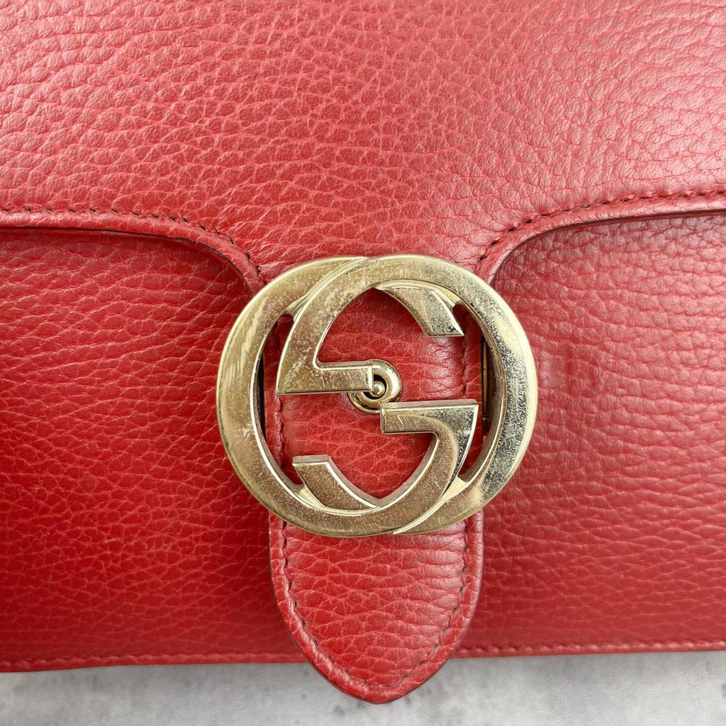 [Pre-Owned] Gold Double G Chain Shoulder Strap Crossbody Accordion Bag - Excellent #19II9SQ