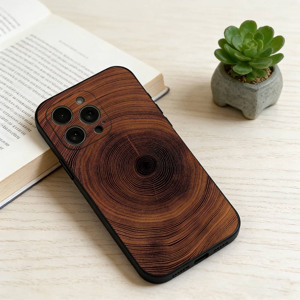 

N-Natural Wood Texture Phone Case For iPhone 17,16,15,14,13,12,11 Plus,Pro Max,XS,Soft Silicone Black Cover iPhone16promax