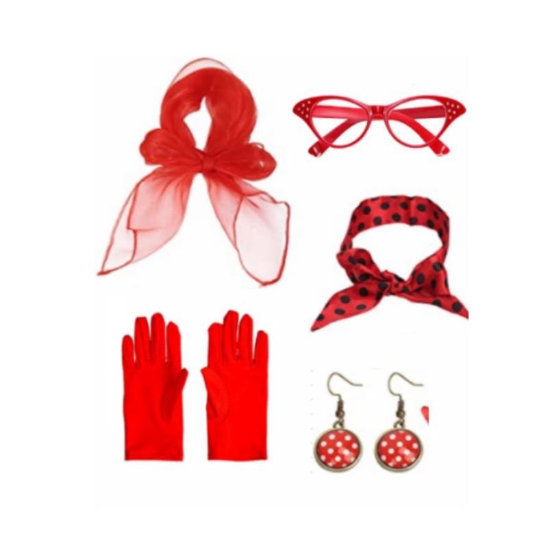 50s Women Vintage Dress Up Costume Accessory Set Polka Dot Scarf Party Cosplay