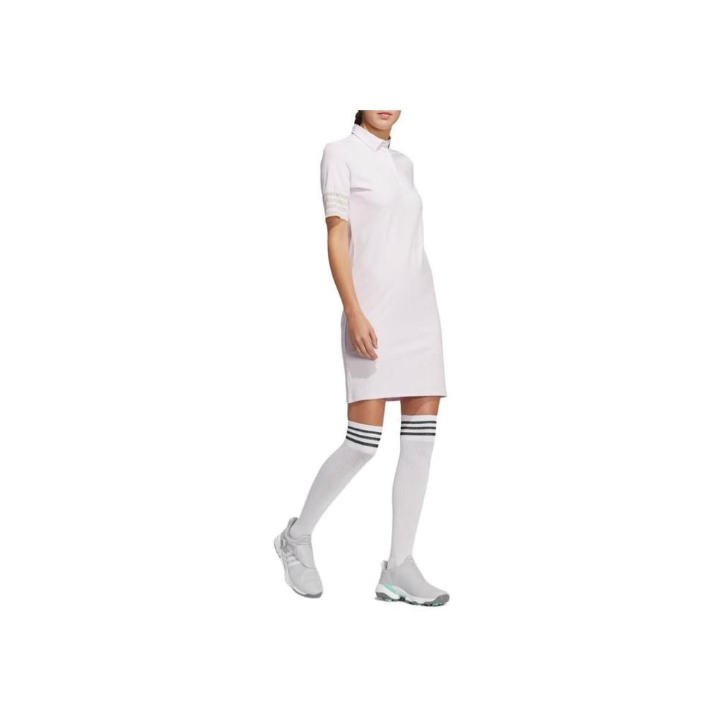 Adidas Solid Color Polo Button Short Sleeve Dress Women Dresses White HA0216