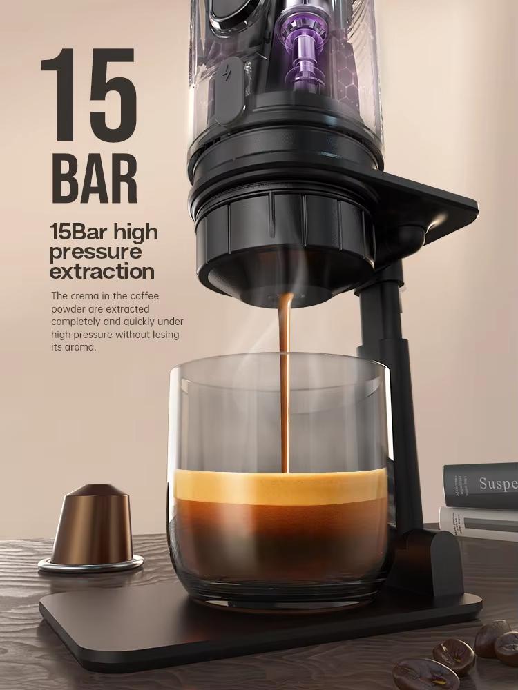 New HiBREW Portable Coffee Machine Expresso Coffee Maker Fit Nexpresso Capsule Coffee Powder for Car Camping & Home Heat Water H4A