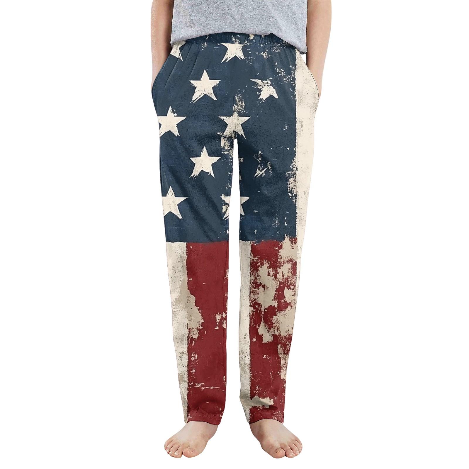 

Children Boys Girls Sports Independence Day Printed Pocket Casual Sports Pants 140 синій