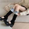 Lolitas Plush Ball Ruffle Frilly Leg Warmers Knitted Leg Sleeves Goth Crochet Ankle Heap Socks JK Uniform Foot Cover