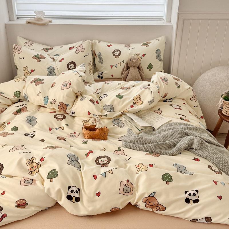 Ins Cute Duvet Cover Sets 4 pcs For Girls Kids 2025 New Cartoon Bedding Set Single Size Bed Sheets Set Pillowcases No Filling