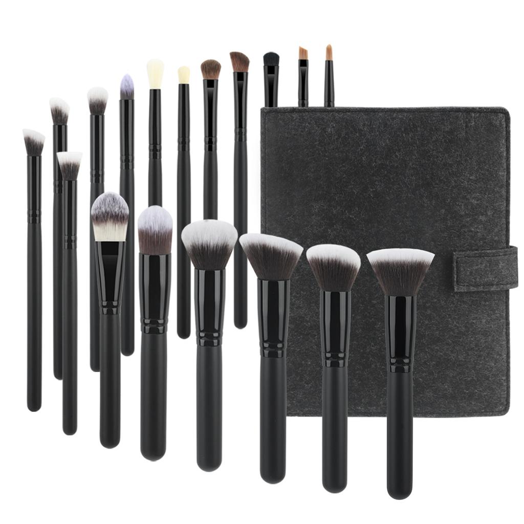 18 Ya Black Handle Makeup Brush Set Cangzhou Soft Hair Loose Powder Brush Foundation Brush Eyeshadow Brush with Velcro Bag