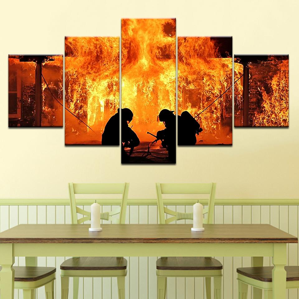 Feuerwehrmann Leinwand 5 Panels Tapeten modern Modulare Poster Kunst Leinwandbild für Wohnzimmer Heimdekor