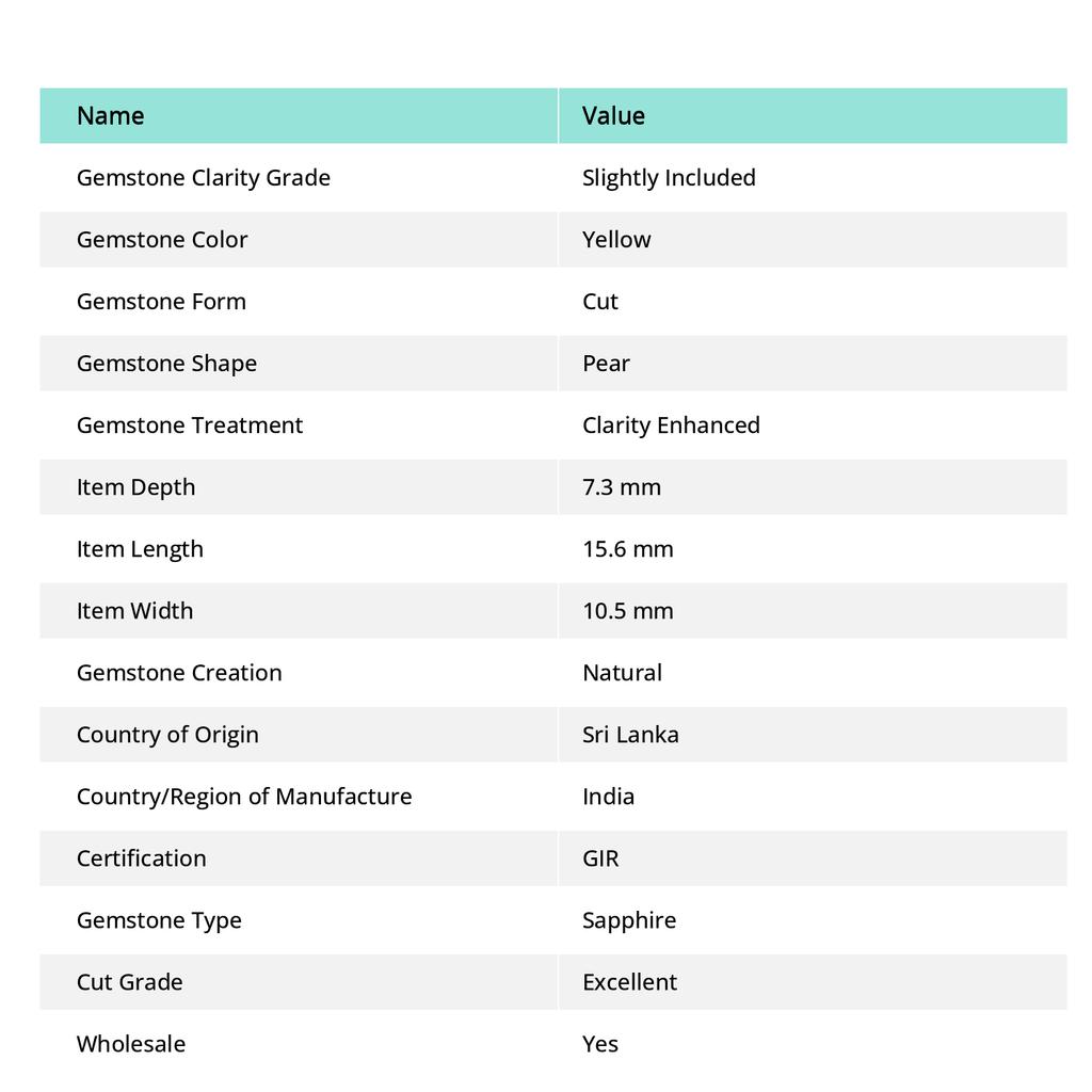 NATURAL Ceylon Sapphire 9.50 Ct Yellow Pear Shape CERTIFIED Loose Gemstone Y-147365696