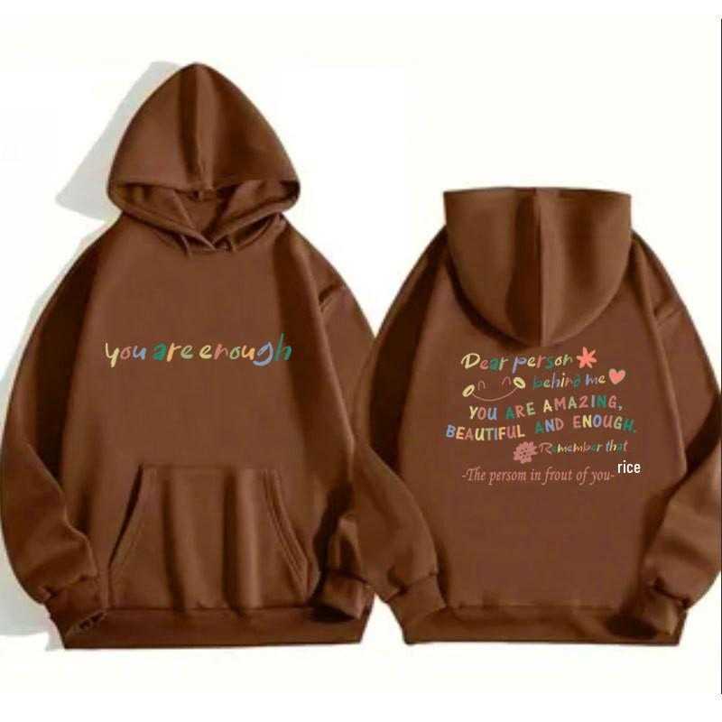 Women's Plus Velvet Hoodie with Letter Print & Kangaroo Pocket - Korean Style Loose Fit