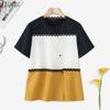 ZANZEA Women Casual Round Neck Short Sleeve Loose Patchwork Blouse