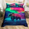 Rustic Bear Duvet Cover Twin Queen Size, Hunting Wild Animal Comforter Cover Wildlife Bedding Set for Kids Teens Adult Bedroom