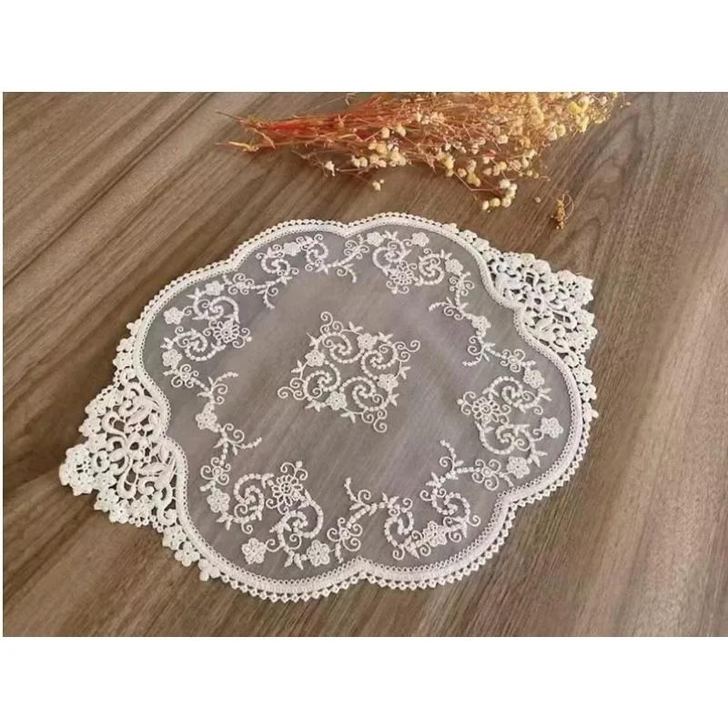 Retro Lace Placemats French Crochet Doilies Handmade Embroidered Table White Place Mats Cup Mat