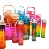 Plastic Cup Set Large Capacity Sports Water Bottle With Straws For Outdoor Fitness And Travel