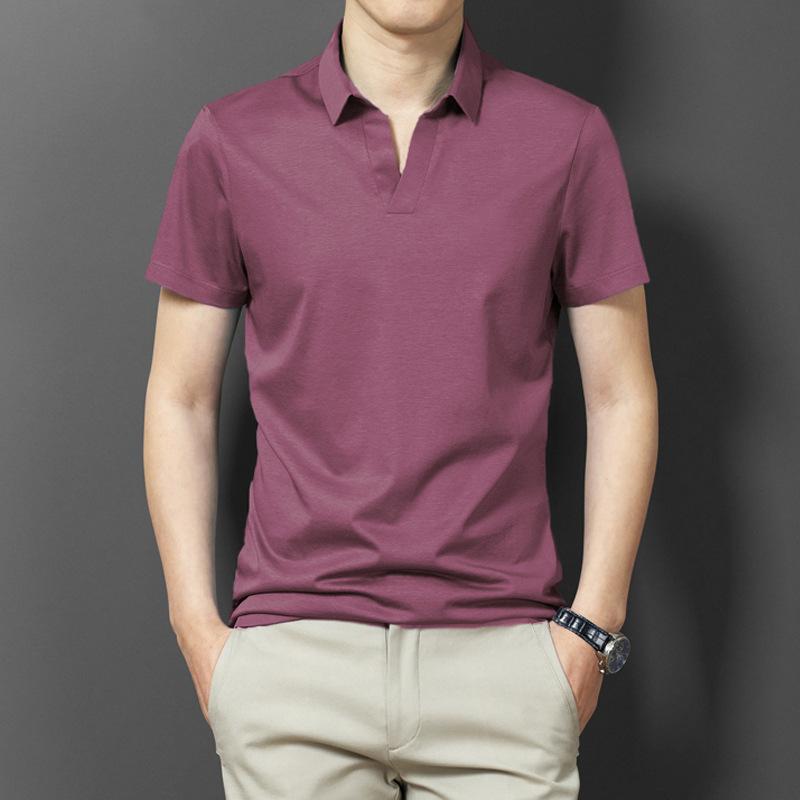

Summer Thin Men Solid Short Sleeve Polo Shirts Korean Clothes Fashion Male T-shirt New Basic Breathable Sports Loose Casual Tops XXL фіолетовий