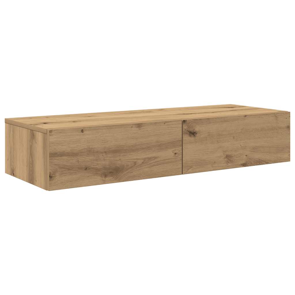 Wall Mounted Shelf with Drawers Artisan Oak Finish 100 x 36 x 19 cm