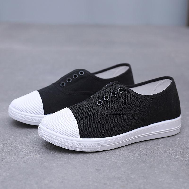 Women Fashion Light Weight Spring Slip On Anti Skid Canvas Flat Shoes Lady Casual Student School White Shoes Ab471