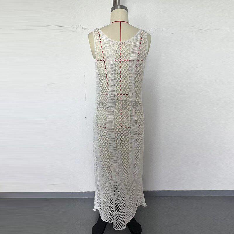 European & American Fashion Vacation Dress: Sexy U-neck, Solid Color, Spaghetti Strap, Cutout Long Beach Dress with Sun Protection