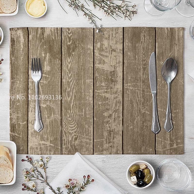 Plate Mat Place Mats Imitation Wood Grain Placemat Linen Pad 40*30cm For Dining Table Mat Non Slip Placemats Bowl Coaster