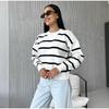 Winter Autumn Loose Round Neck Striped Knitted Pullover Women Long Sleeve Casual O-neck Sweater