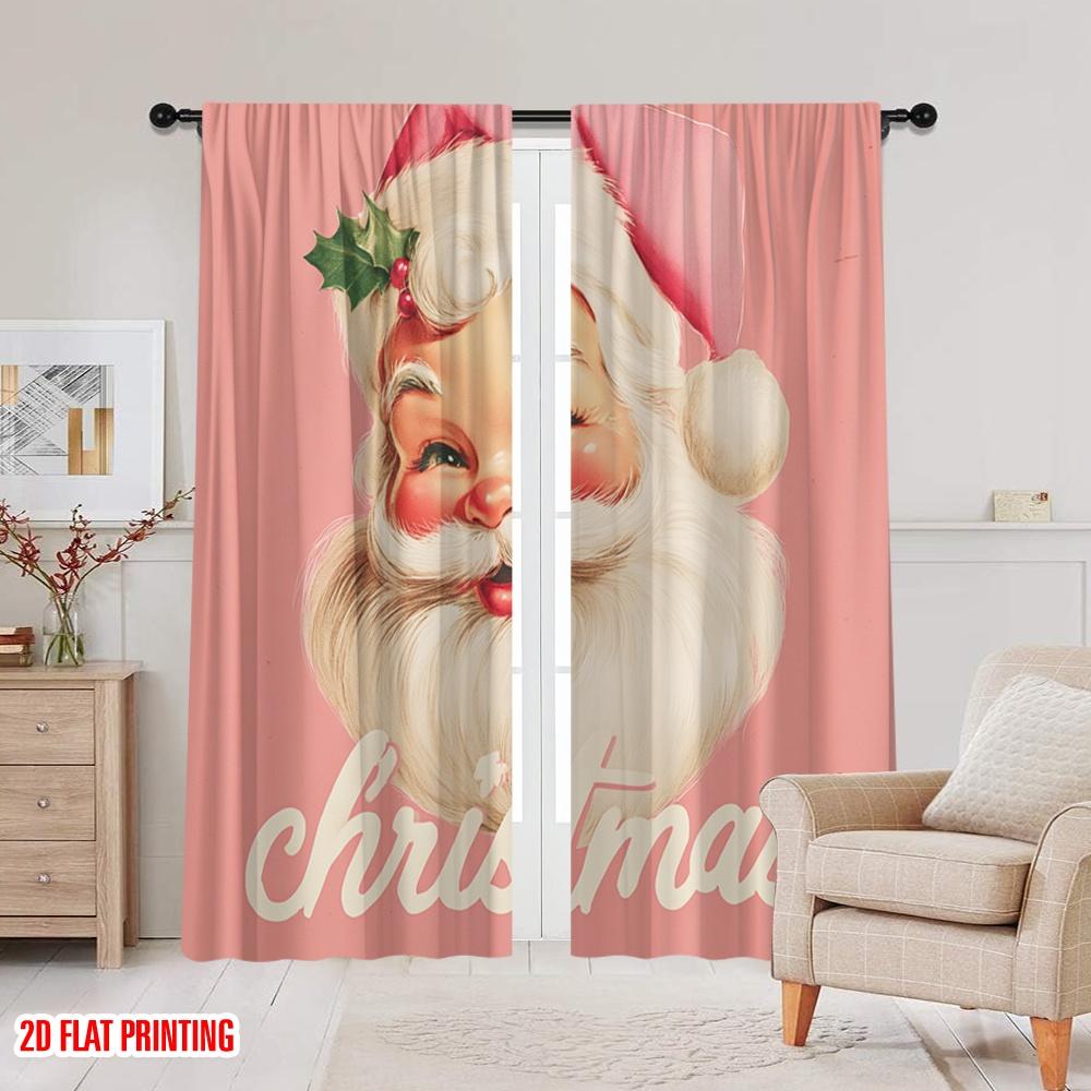 2 Stück, 2D-Flachdruck Beliebte Vorhänge Rosa Weihnachtsmann Vielseitig 100% Polyester (ohne Stange) Dekorationen Außen Ldeal für Wohnen