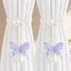 2PCS Simulated Butterfly Adjustable Curtain Belt, Pearl Decoration Non-punching Curtain Buckle, Bedroom Living Room Curtain Decorative Buckle