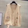 Women's Autumn and Winter Knitted Hollow-Out Embroidered Vest Cardigan Loose Versatile Cardigan Gilet Artistic Retro Style