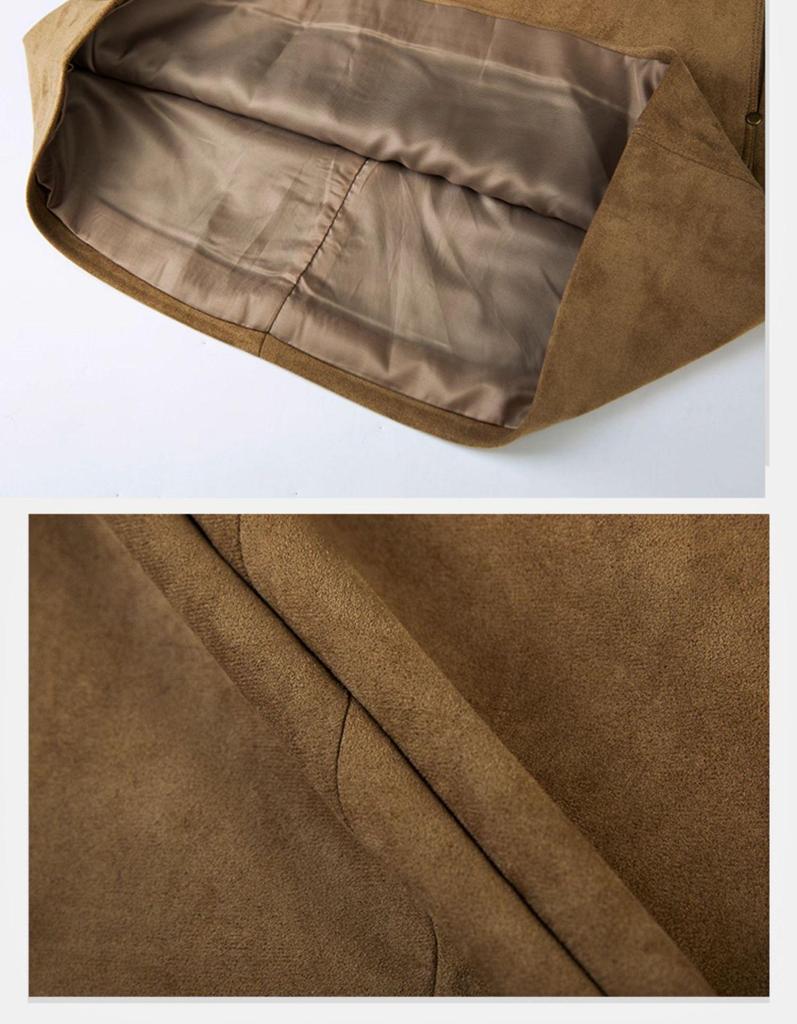 Plus Size Mallard Brown Suede A-Line Skirt for Women - Autumn/Winter Short Skirt in Caramel Camel Tone