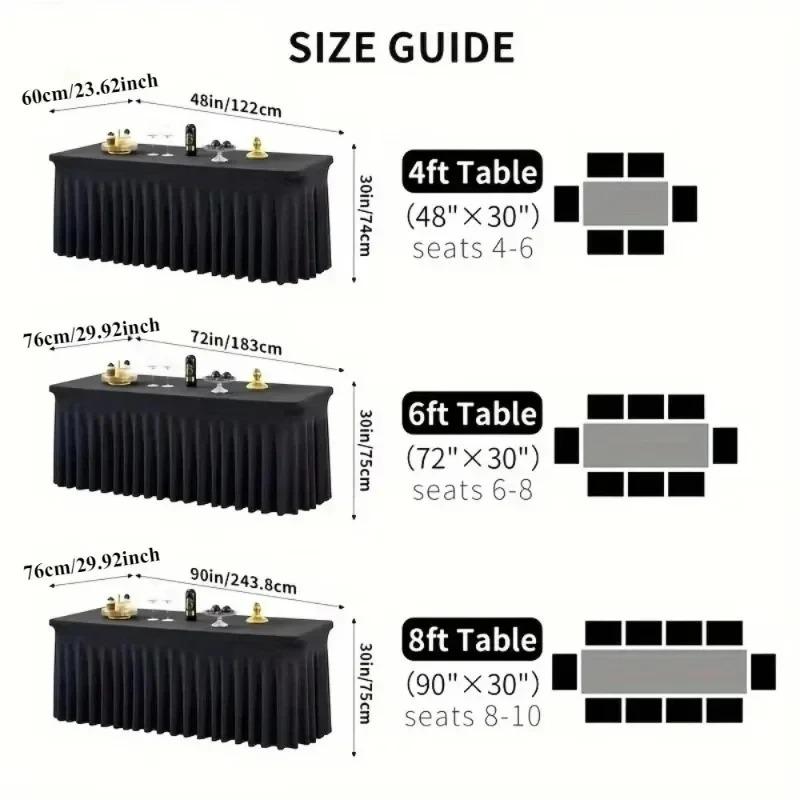 4/6/8 FT Stretch Table Cloth Polyester Rectangle Washable Table Cloth Solid Color for Birthday Wedding Events Party Decoration