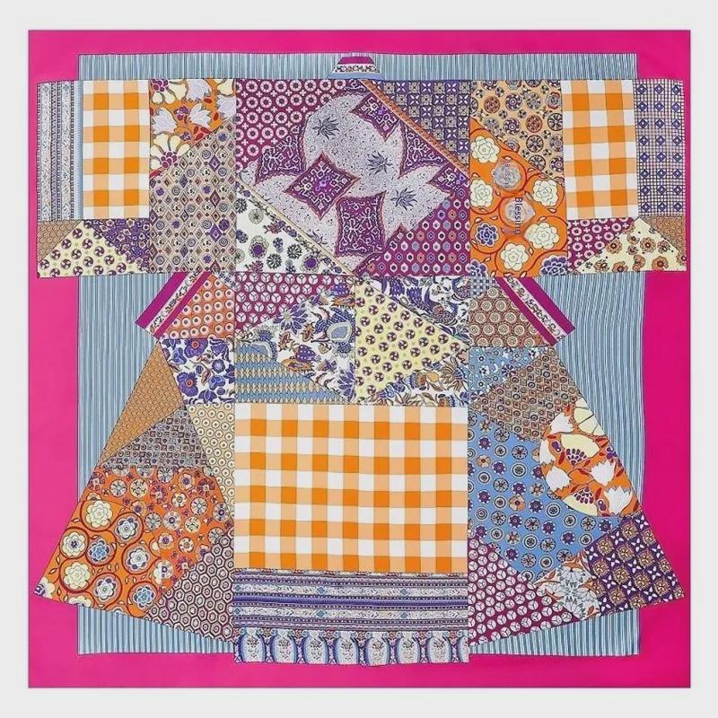 "New European and American Jungle Floral Bird Print 130cm Silk Twill Satin Square Scarf Shawl"