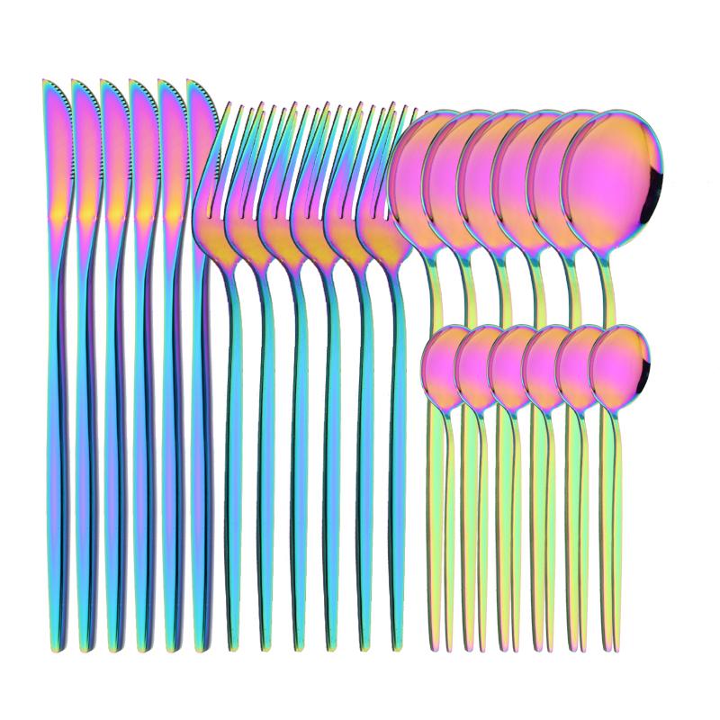 6People Luxury Gold Dinnerware Set Stainless Steel Tableware Set Knife Fork Spoon Flatware Cutlery Set Silverware Bright Light