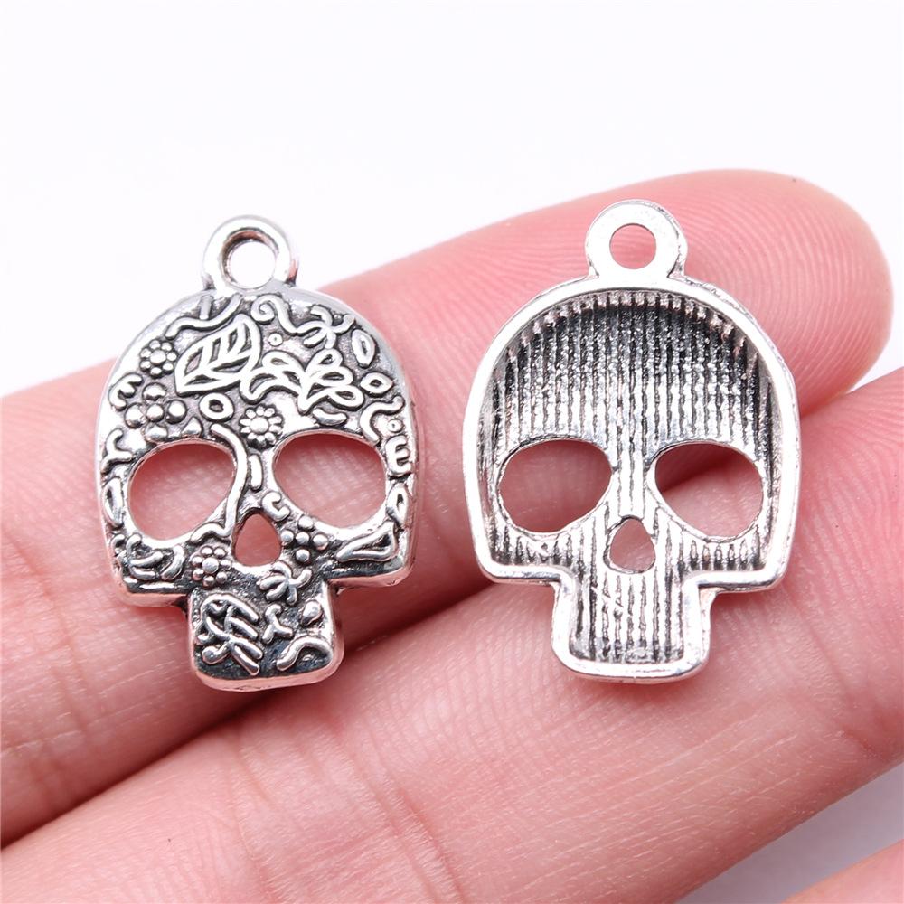 20pcs Skull Charms Antique Silver Color Cute Skull Charms Pendants For Bracelets Bat Skull Charms Making Jewelry