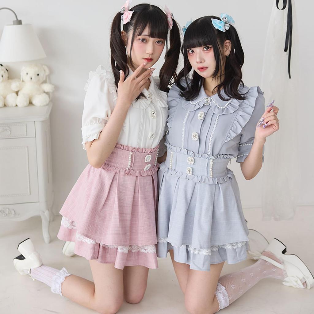 [Yumetenbo] Mass-produced Landmine Style Clothing [Dear My Love] Skirt, Pearl Jewel Flare Skirt, Women's, 534465, Pink, Yumetenbo