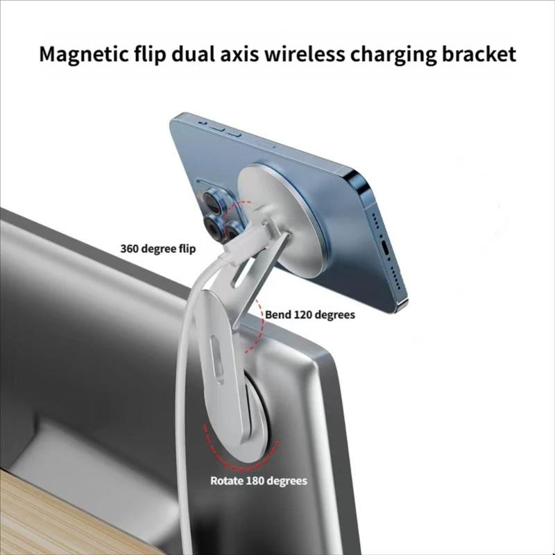 1 Set 360 Degree Rotating Metal Phone Holder Wireless Charging Dock Foldable with Cable For Multi Angle Viewing